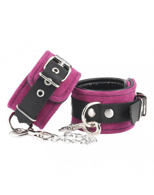 Rimba - Suede-lederen Polsboeien Met Ketting - Roze/Zwart