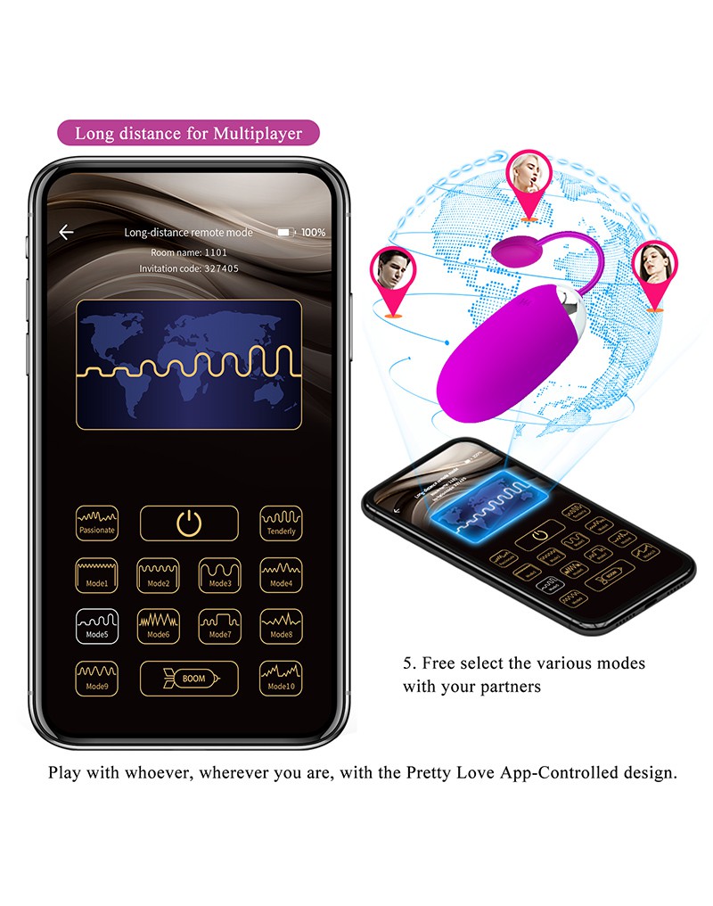 Pretty Love - Abner - Vibrerend Eitje - Met App Control - Roze