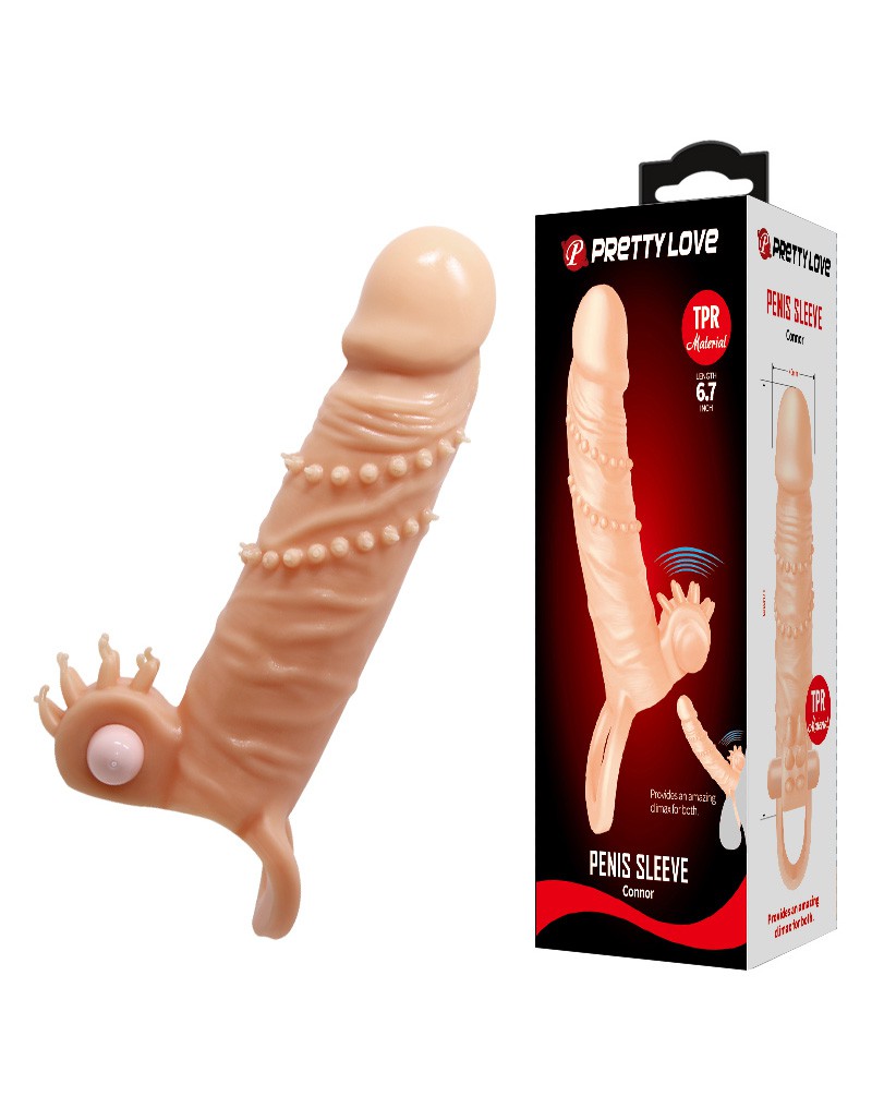 Pretty Love - Connor - Vibrerende Penis Sleeve - Met Clitoris Stimulator - Lichte Huidskleur