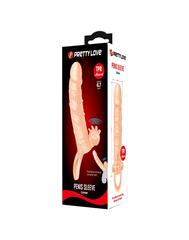 Pretty Love - Connor - Vibrerende Penis Sleeve - Met Clitoris Stimulator - Lichte Huidskleur