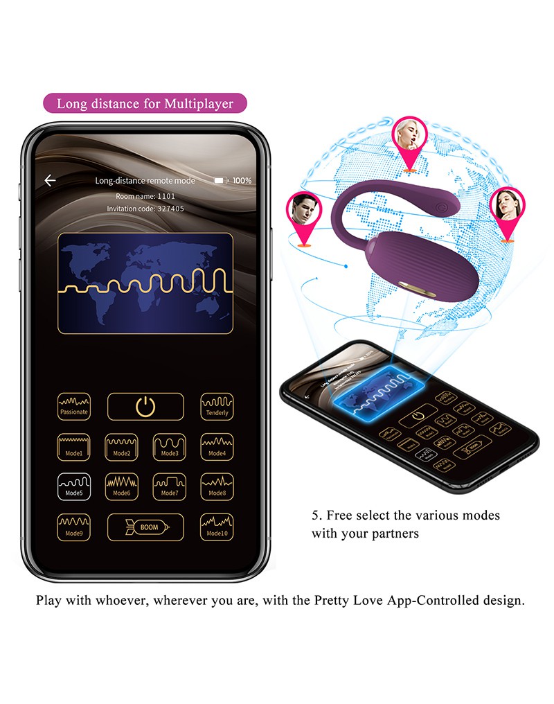 Pretty Love - Doreen - E-stim Vibrerend Eitje - Electrosex - Met App Control - Paars