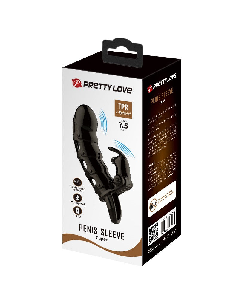 Pretty Love - Cuper - Penis Sleeve Met Clitoris Stimulator - Zwart