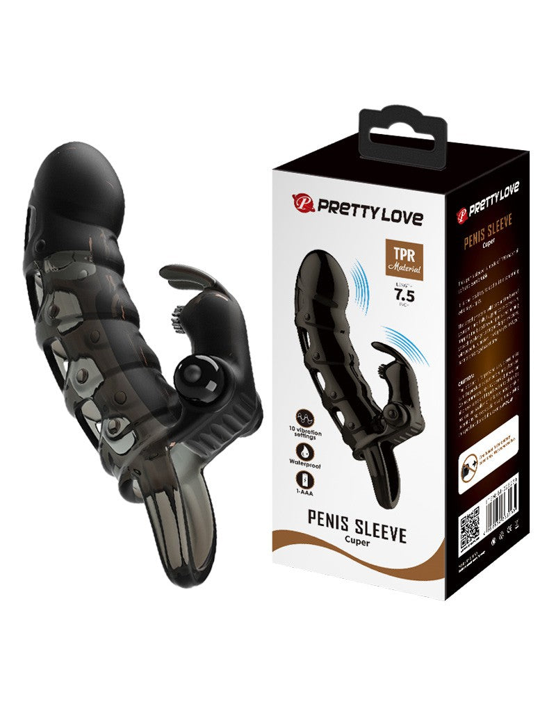Pretty Love - Cuper - Penis Sleeve Met Clitoris Stimulator - Zwart