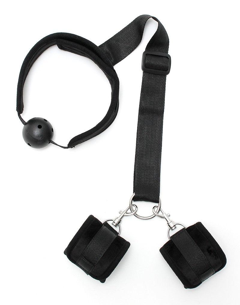 Rimba - Bondageset - Mondknevel - Boeien - Velcro - Zwart - Diameter Gag 45 mm 