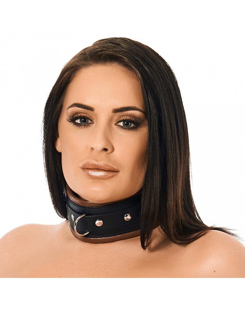 Rimba - Halsband - Collar - Leer Gevoerd - 7cm Breed - Zwart/Bruin