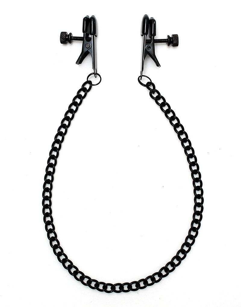 Rimba - Kleine Tepelklemmen Met Aandraaischroef En Ketting - Zwart