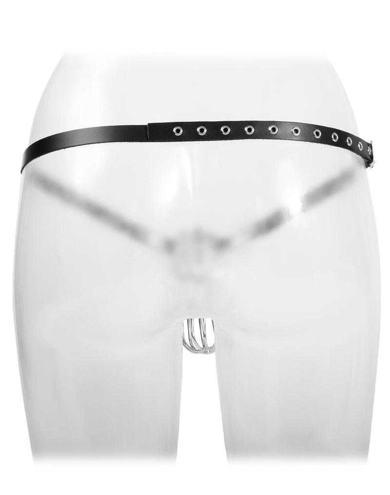 Rimba - Kuisheidsgordel - Leren Kuisheid Slip Met Metalen Kuisheidskooi - One Size