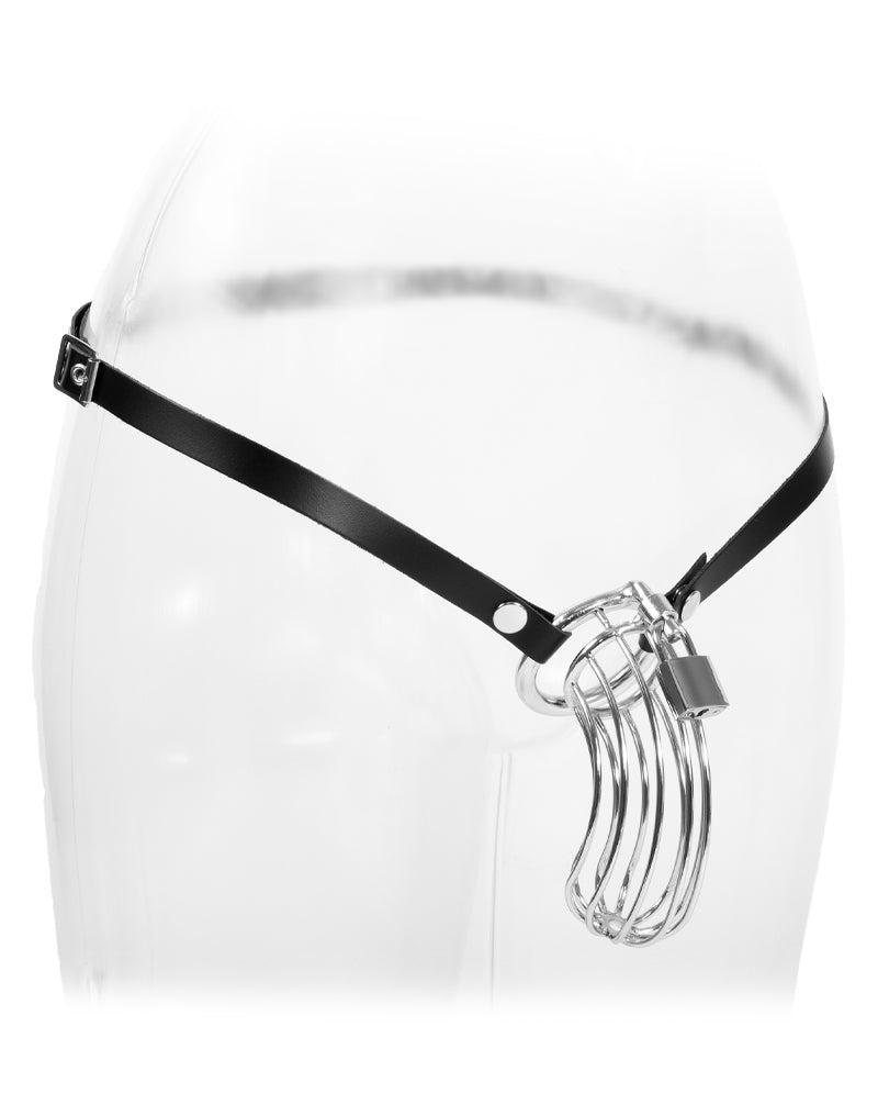 Rimba - Kuisheidsgordel - Leren Kuisheid Slip Met Metalen Kuisheidskooi - One Size
