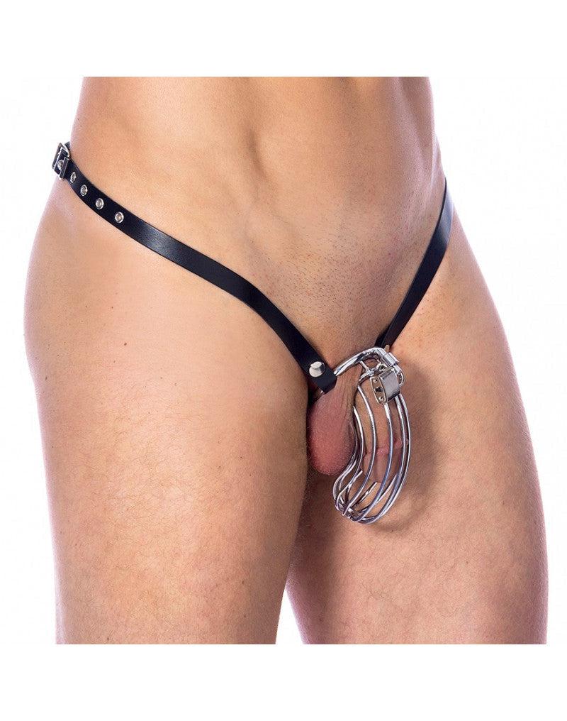 Rimba - Kuisheidsgordel - Leren Kuisheid Slip Met Metalen Kuisheidskooi - One Size