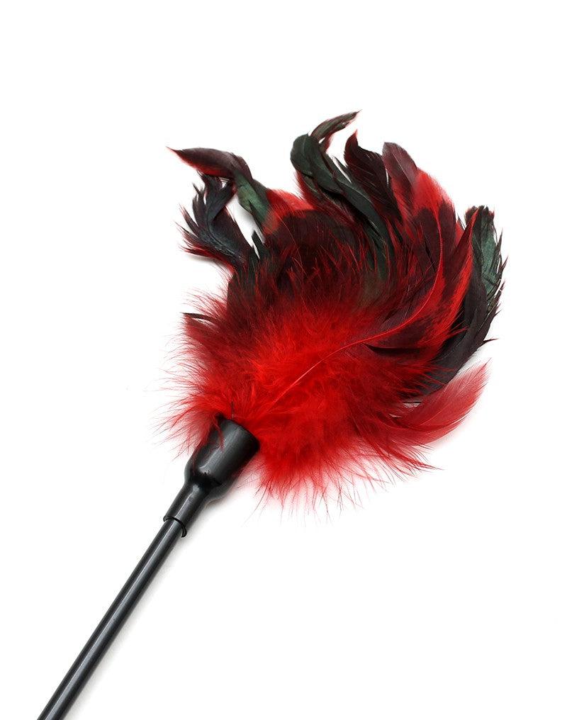 Rimba - Paardrijzweepje En Veren Kietelaar - 2 In 1 speeltje - Rood/Zwart