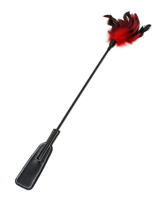 Rimba - Paardrijzweepje En Veren Kietelaar - 2 In 1 speeltje - Rood/Zwart