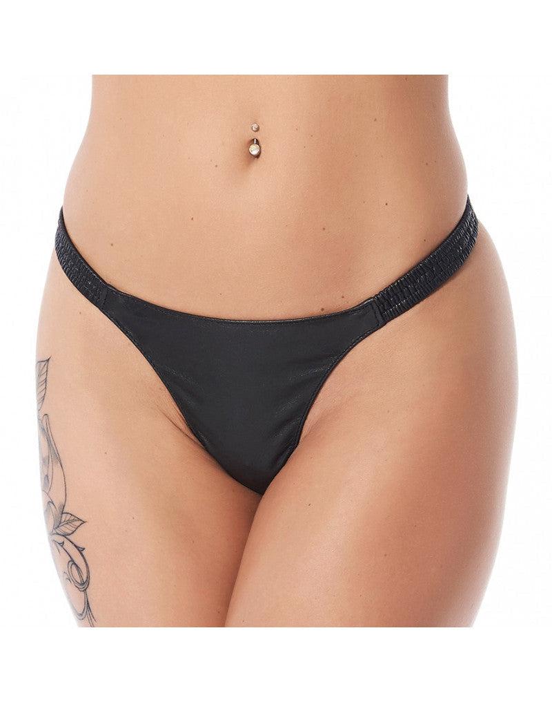 Rimba - Lederen Dames String - Rekbare Bandjes - Zwart