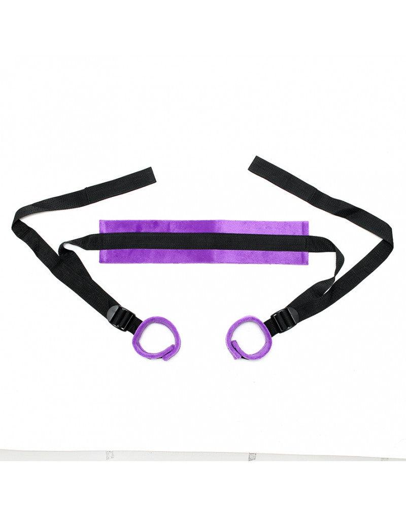 Rimba - Soft Bondage Fixatieband Met Voetboeien - Paars/Zwart