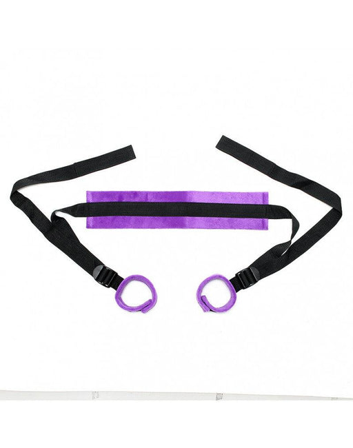 Rimba - Soft Bondage Fixatieband Met Voetboeien - Paars/Zwart