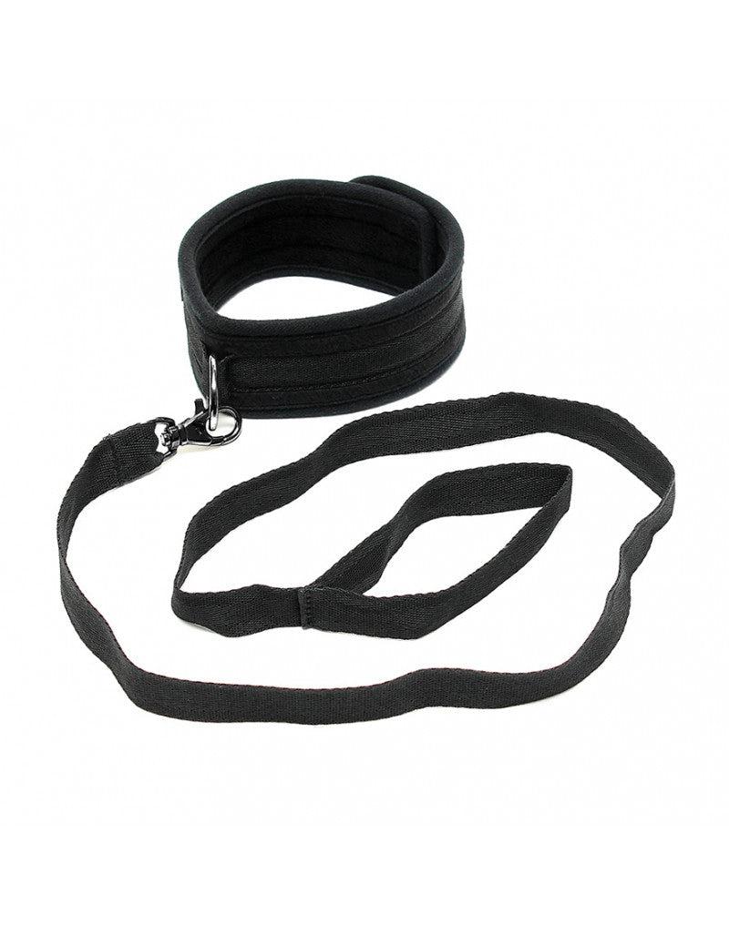 Rimba - Soft Bondage Halsband Met Leash - Zwart