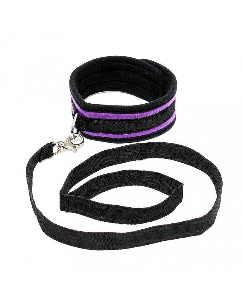 Rimba - Soft Bondage Halsband Met Leash - Zwart/Paars