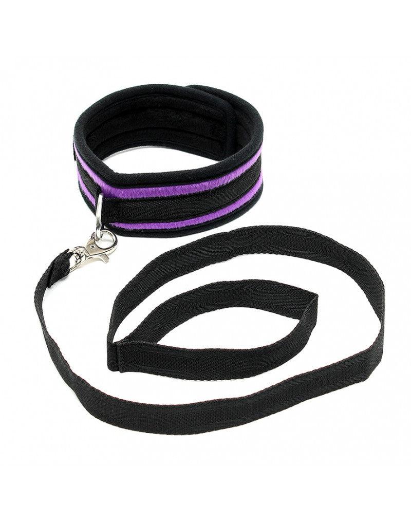 Rimba - Soft Bondage Halsband Met Leash - Zwart/Paars