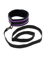 Rimba - Soft Bondage Halsband Met Leash - Zwart/Paars