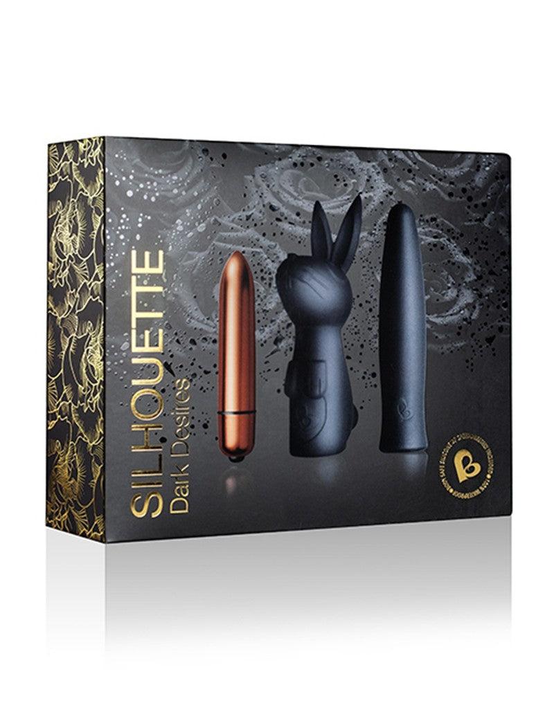 Rocks-off - Truly Dark Desires Set - Mini Vibrator Met Opzetstukken - Zwart/Goud