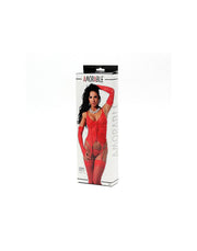 Amorable - Rood Kanten Corset - Incl. String, Handschoenen En Kousen-Erotiekvoordeel.nl