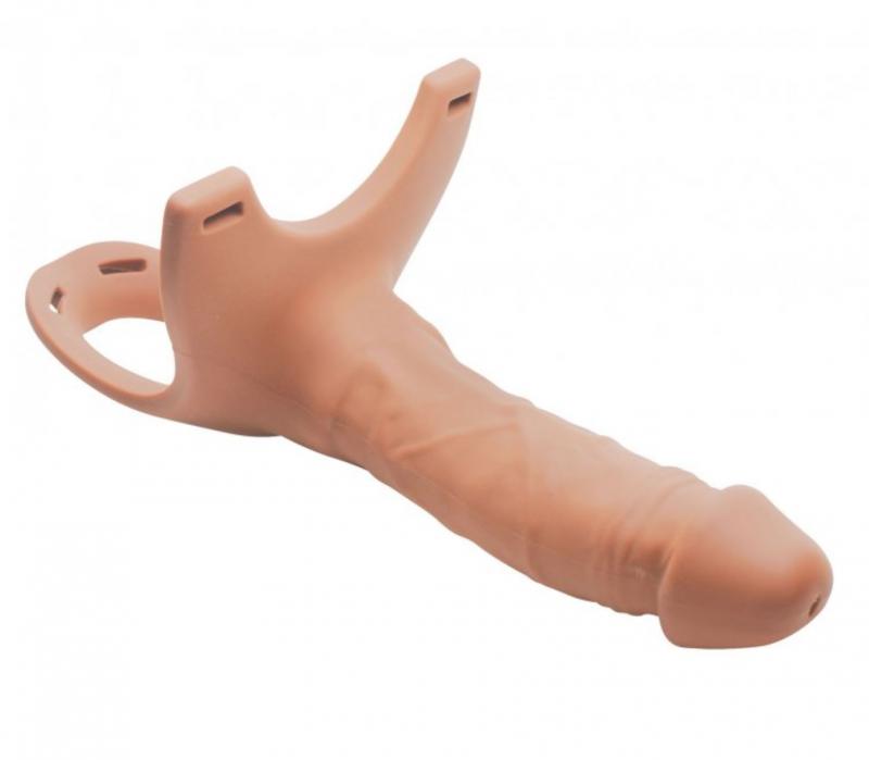 Size Matters - Holle Strap-On Siliconen Dildo Met Harnas - Beige-roze/Zwart