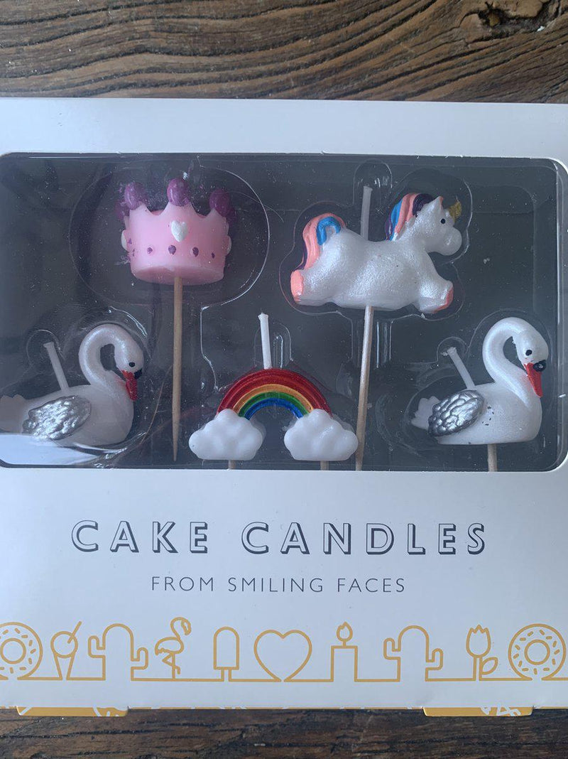 Smiling Faces - Sprookjesachtige Taartkaarsjes - Cupcake Decoratie - Kroon- Zwaan- Regenboog - Unicorn - 5 stuks-Erotiekvoordeel.nl