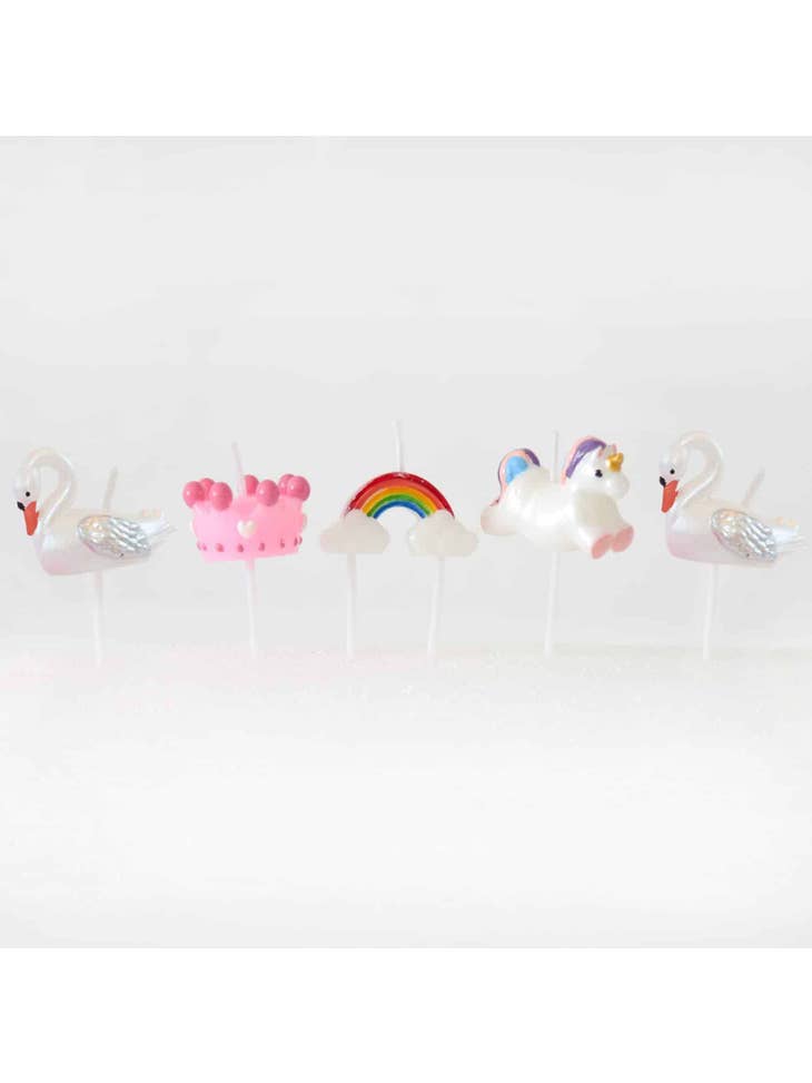 Smiling Faces - Sprookjesachtige Taartkaarsjes - Cupcake Decoratie - Kroon- Zwaan- Regenboog - Unicorn - 5 stuks-Erotiekvoordeel.nl