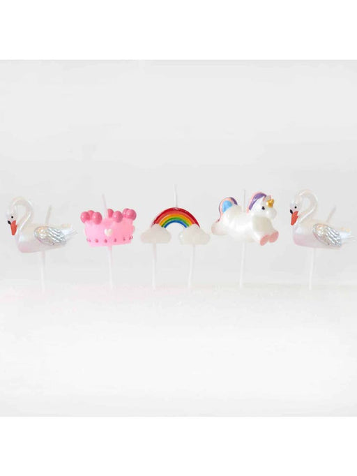 Smiling Faces - Sprookjesachtige Taartkaarsjes - Cupcake Decoratie - Kroon- Zwaan- Regenboog - Unicorn - 5 stuks-Erotiekvoordeel.nl