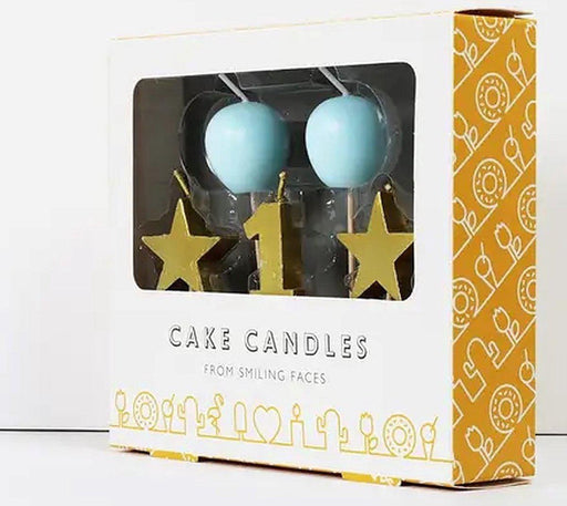 Smiling Faces - Taartkaarsjes - Cupcake Versiering - 1e Verjaardag Jongen - Lichtblauw/Goud - 5 stuks-Erotiekvoordeel.nl