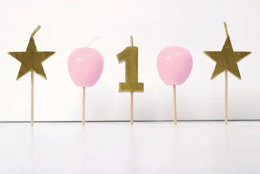 Smiling Faces - Taartkaarsjes - Cupcake Versiering - 1e Verjaardag Meisje - Roze/Goud - 5 stuks-Erotiekvoordeel.nl