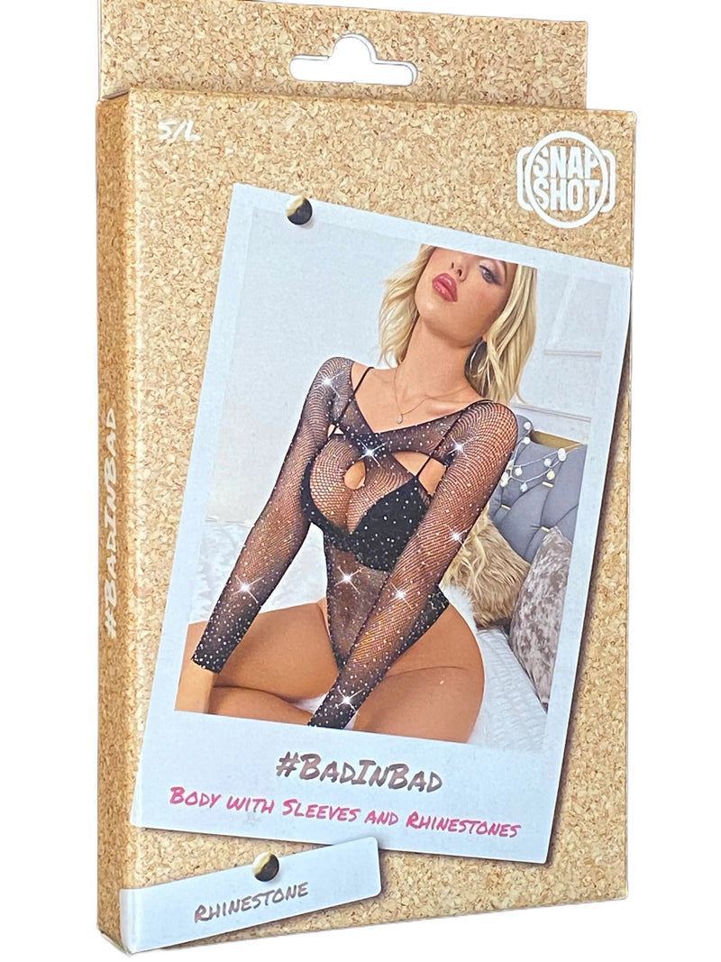 Snapshot - #badinbad - Body met Mouwen en Strass steentjes - One Size - Zwart-Erotiekvoordeel.nl