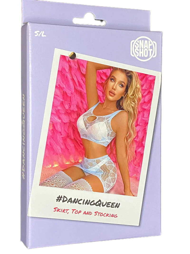 Snapshot - #dancingqueen - Visnet Rokje, Top en Kousen - One Size - Lichtblauw-Erotiekvoordeel.nl