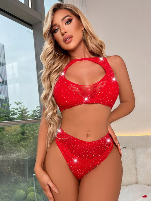 Snapshot - #shamelessselfie - Broekje en Top met Strass steentjes - One Size - Rood-Erotiekvoordeel.nl