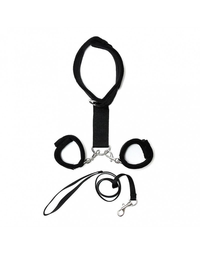 Rimba - Soft Bondage Collar Met handboeien En leiband - Zwart