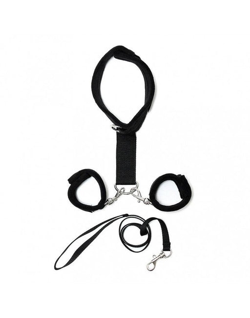 Rimba - Soft Bondage Collar Met handboeien En leiband - Zwart