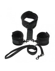Rimba - Soft Bondage Collar Met handboeien En leiband - Zwart