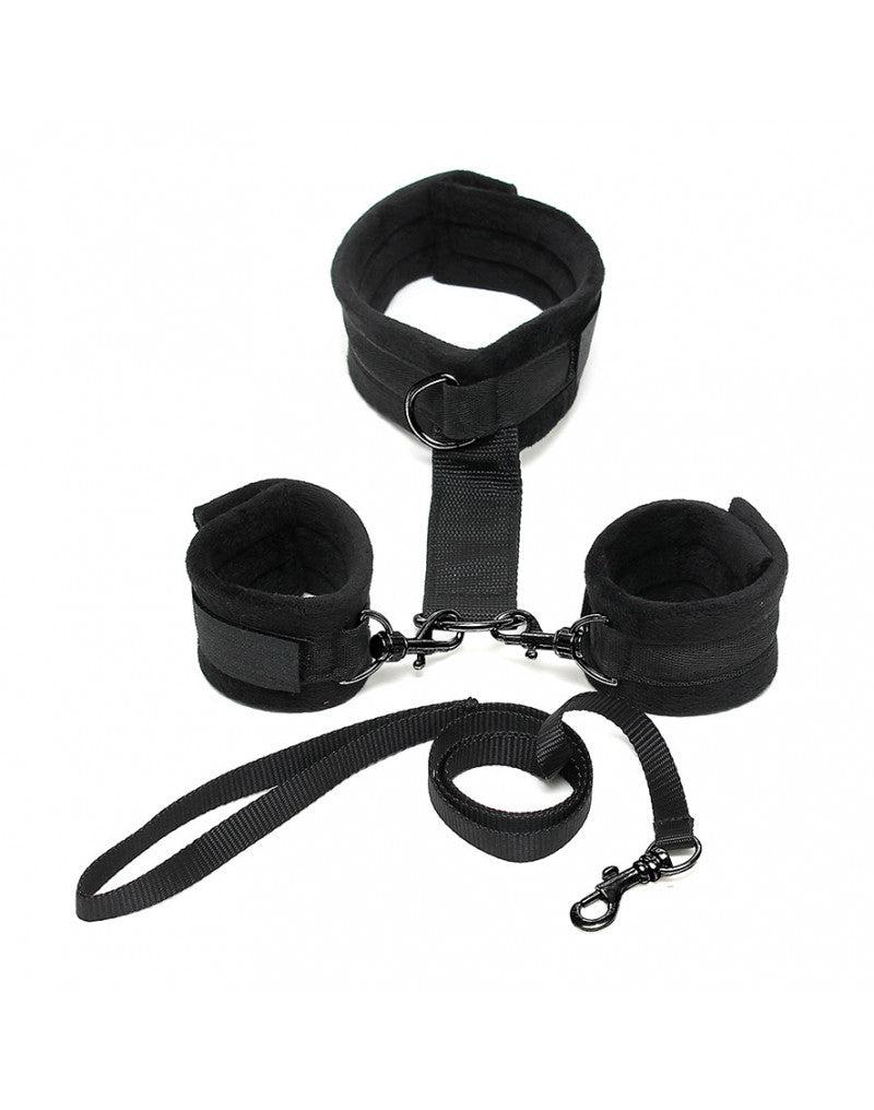 Rimba - Soft Bondage Collar Met handboeien En leiband - Zwart