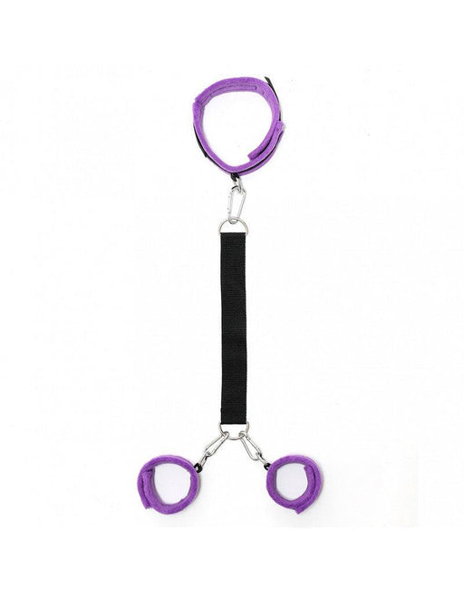 Rimba - Soft Bondage Collar naar Handboeien Set - Zwart/Paars
