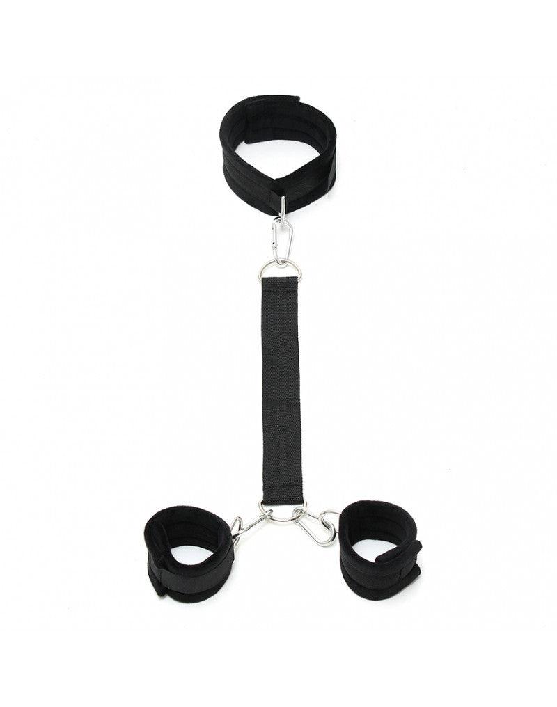 Rimba - Soft Bondageset - Zachte Halsband Met Riem Verbonden Aan Handboeien - Verstelbaar