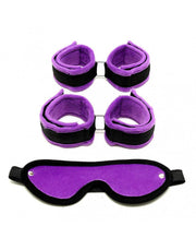Rimba - Soft Bondage Set Handboeien Voetboeien Blinddoek - Zwart/Paars