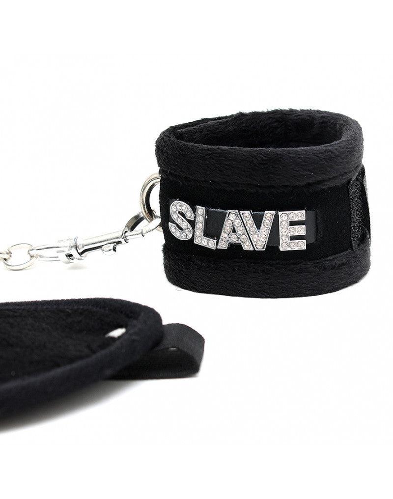 Rimba - Soft Bondage Set blinddoek En handboeien SLAVE - Zwart