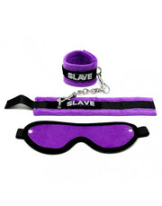 Rimba - Soft Bondage Set blinddoek En handboeien SLAVE - Zwart/Paars