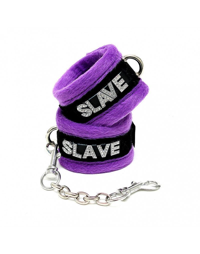 Rimba - Soft Bondage Set blinddoek En handboeien SLAVE - Zwart/Paars