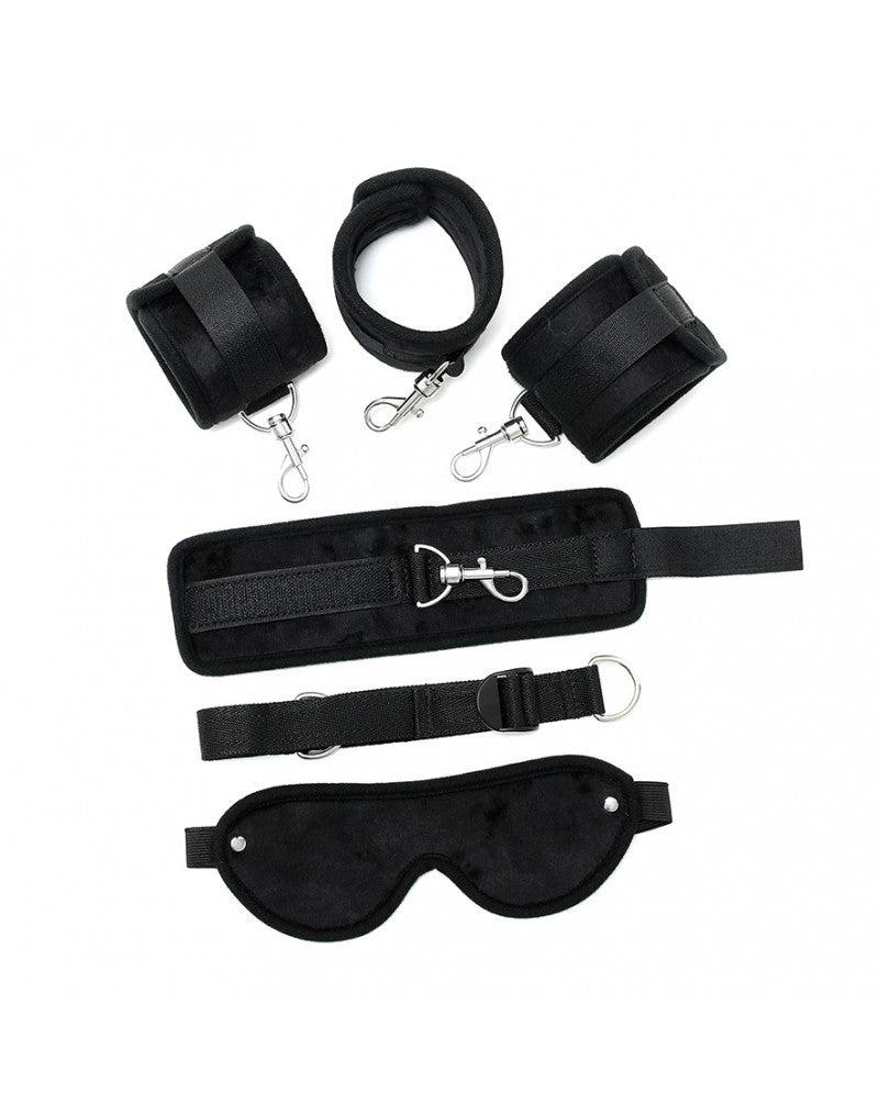 Rimba - Soft Bondageset Hand/Enkels Met band En blinddoek - Zwart