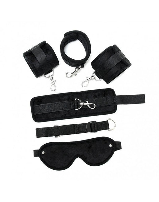 Rimba - Soft Bondageset Hand/Enkels Met band En blinddoek - Zwart