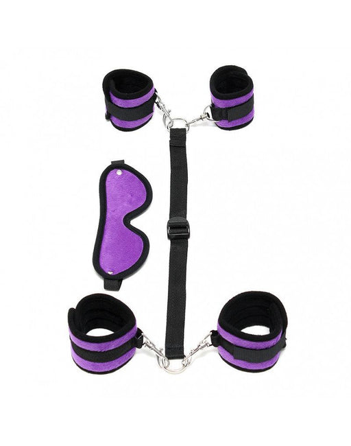 Rimba - Soft Bondageset Polsboeien/Enkelboeien Set Met blinddoek - Zwart/Paars