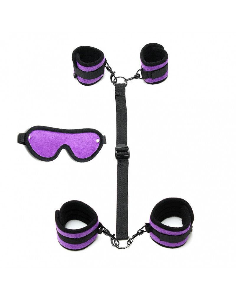 Rimba - Soft Bondageset Polsboeien/Enkelboeien Set Met blinddoek - Zwart/Paars
