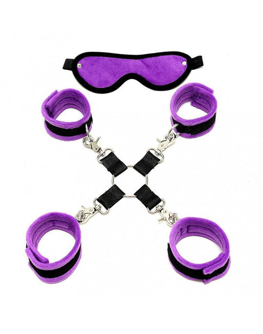 Rimba - Soft Bondage Set Met klittenband (6-delig) - Paars/Zwart