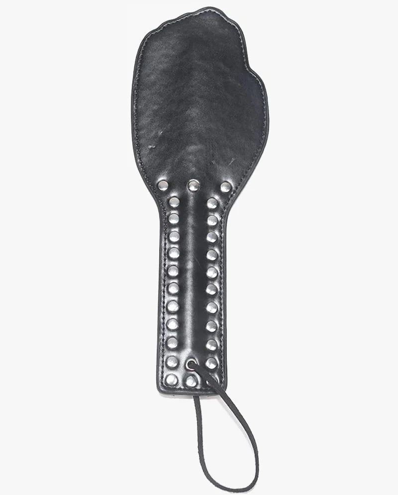 Leren Spanking Plak - Studded Hand - Zwart