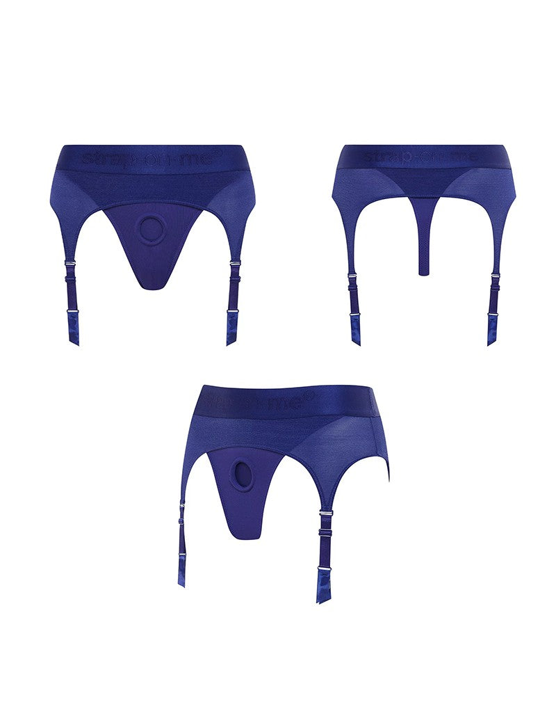 Strap-On-Me - Rebel - Strapon Harnas - Microfiber - Met Jarretels - Blau